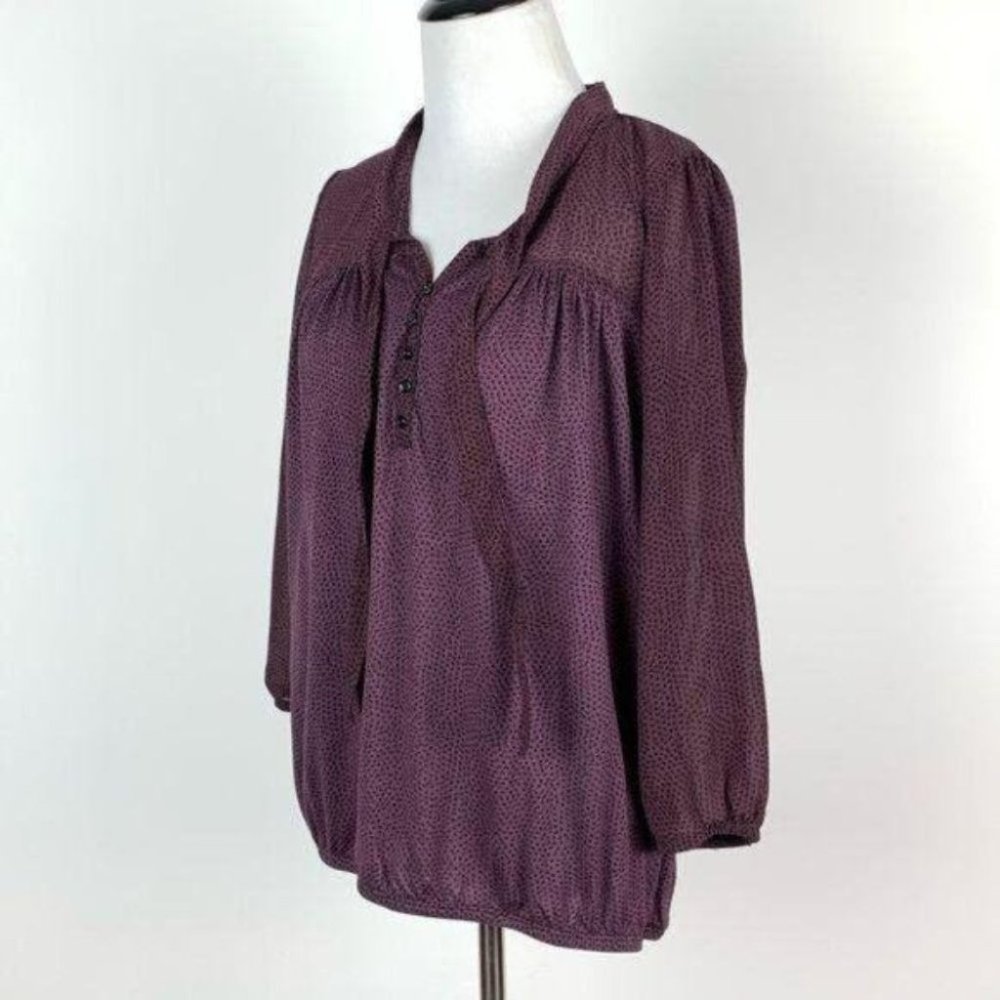 Ann Taylor loft top S pussy-bow half button blouse - Picture 5 of 8